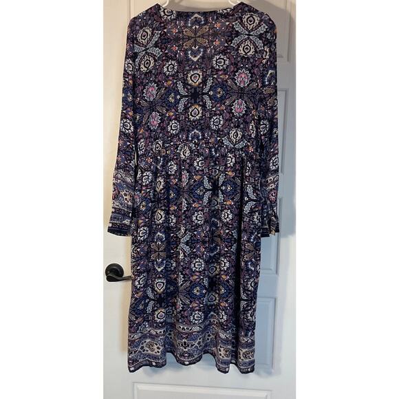 Lucky Brand Boho Floral Paisley Long Sleeve V Neck Lined Lightweight Dress XL - Picture 3 of 8
